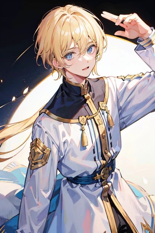 1 boy, blonde hair, blue eyes, 20 years old
