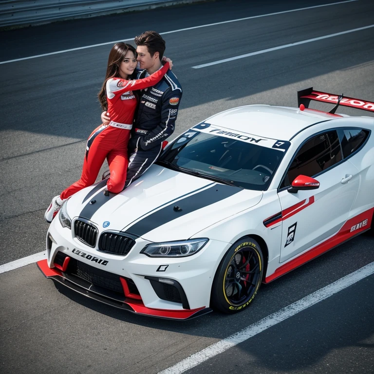 Ace racing game,Male race car driver,Handsome,Hug a beautiful woman from left to right,CG animation