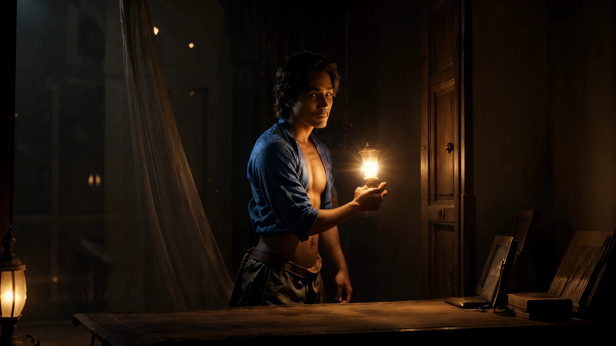 In despair, Aladdin rubbed the dusty lamp, and to his astonishment, a magical Genie appeared