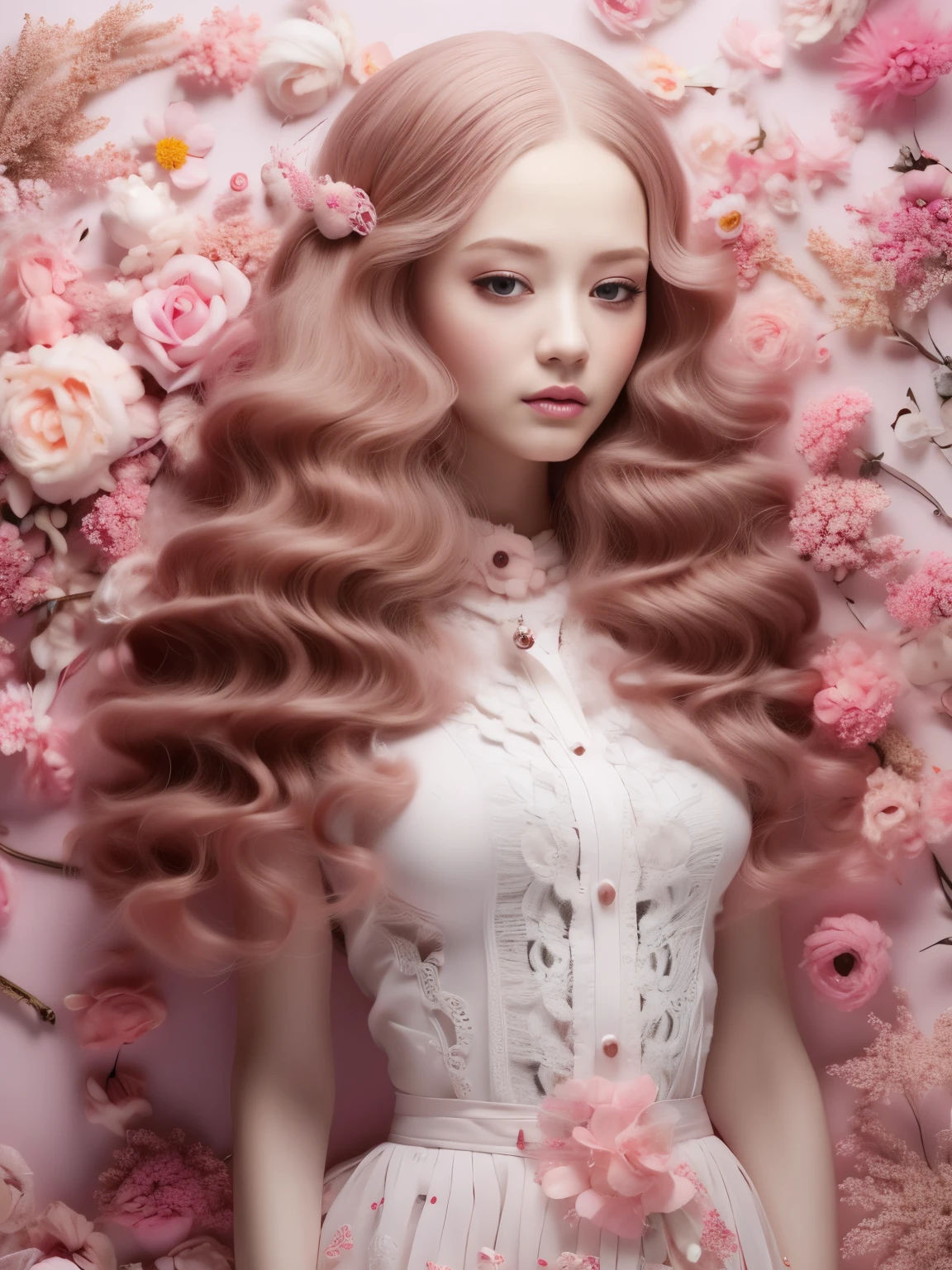 wavy hair wavy hair，（（（hair accessories））），necklace，Barbie wears sexy blue and gold lace halter top，The room is filled with Chinese New Year decorations（（（masterpiece）））， （（best quality））， （（intricate details））， （（Surrealism））（8k）