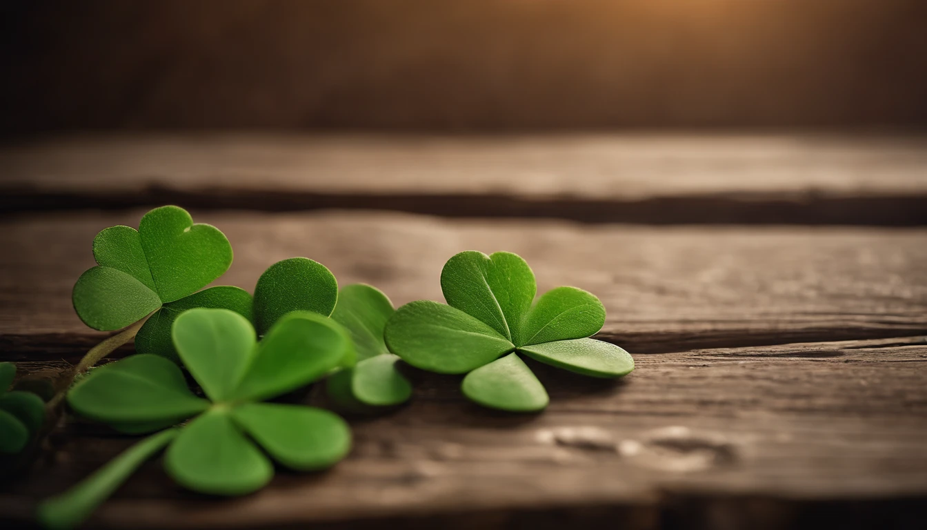 A high-resolution image showcasing a blank St. Patrick’s Day template, with a rustic wooden background, empty spaces for text or graphics, and decorative elements like clovers or Irish flags, providing a warm and inviting setting for personalized designs.
