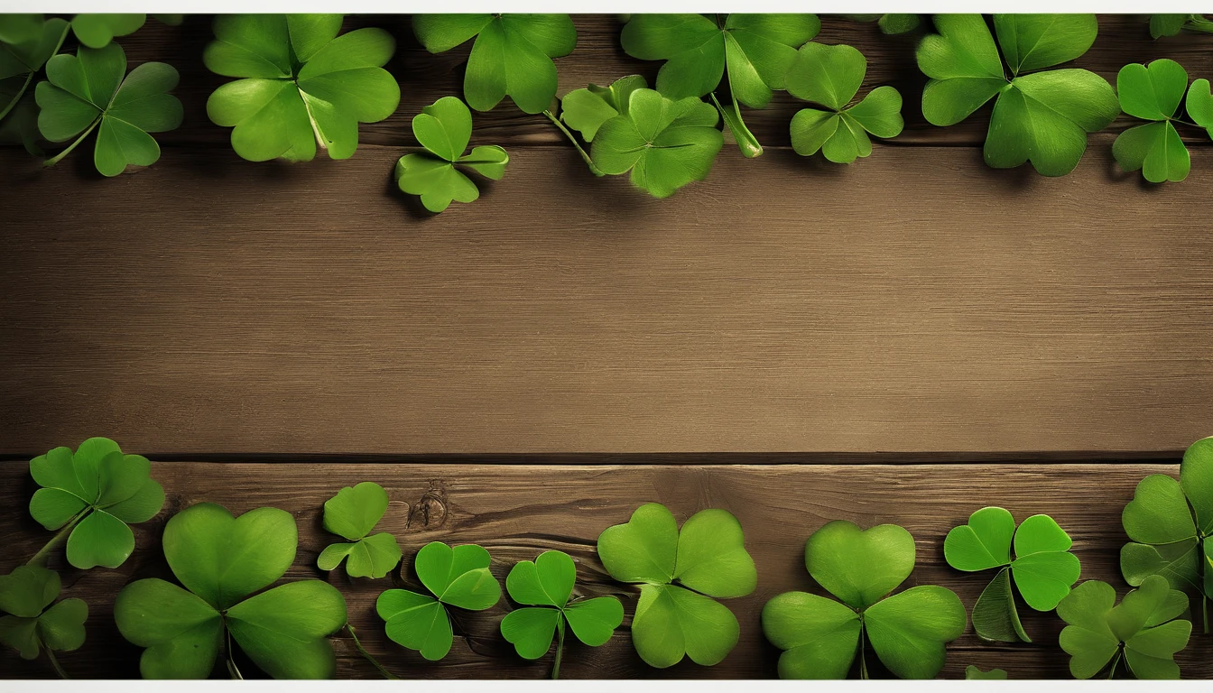 A high-resolution image showcasing a blank St. Patrick’s Day template, with a rustic wooden background, empty spaces for text or graphics, and decorative elements like clovers or Irish flags, providing a warm and inviting setting for personalized designs.