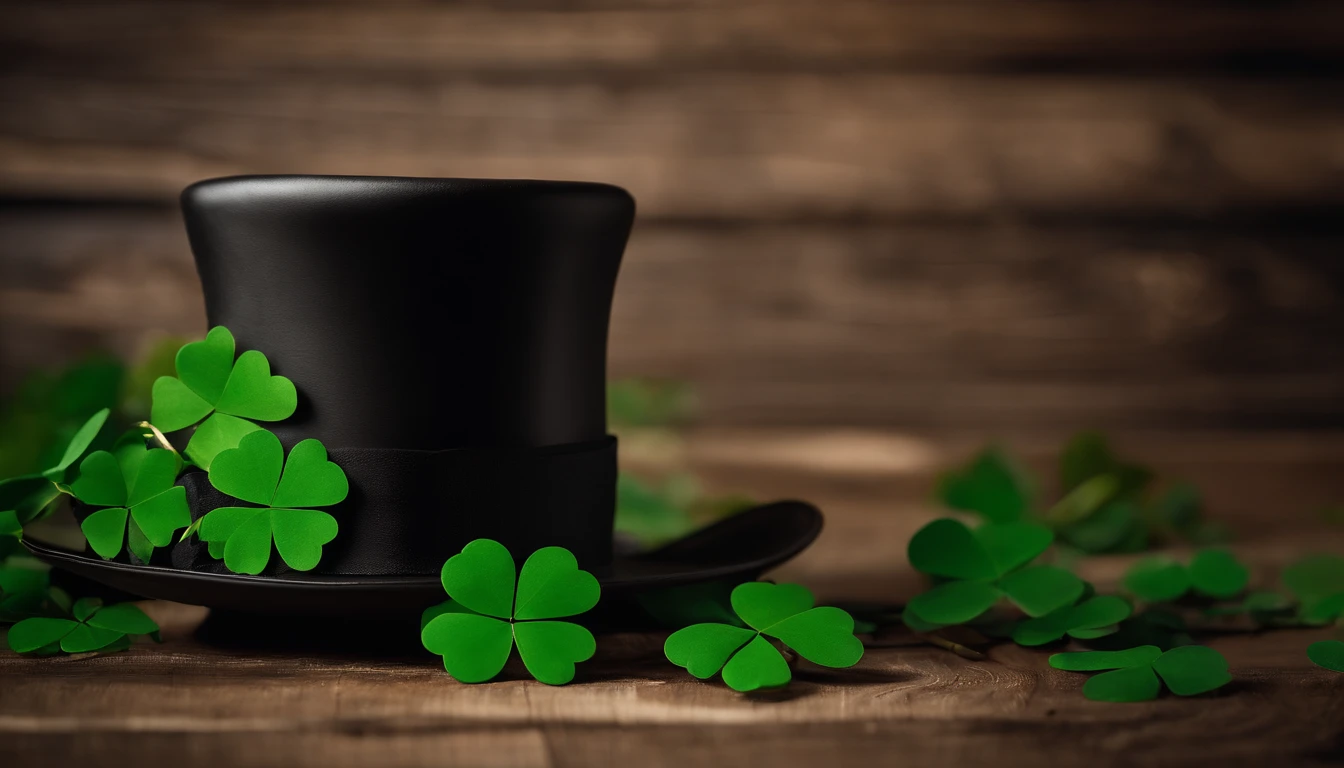 A high-resolution image showcasing a blank St. Patrick’s Day template, with a rustic wooden background, empty spaces for text or graphics, and decorative elements like clovers or Irish flags, providing a warm and inviting setting for personalized designs.