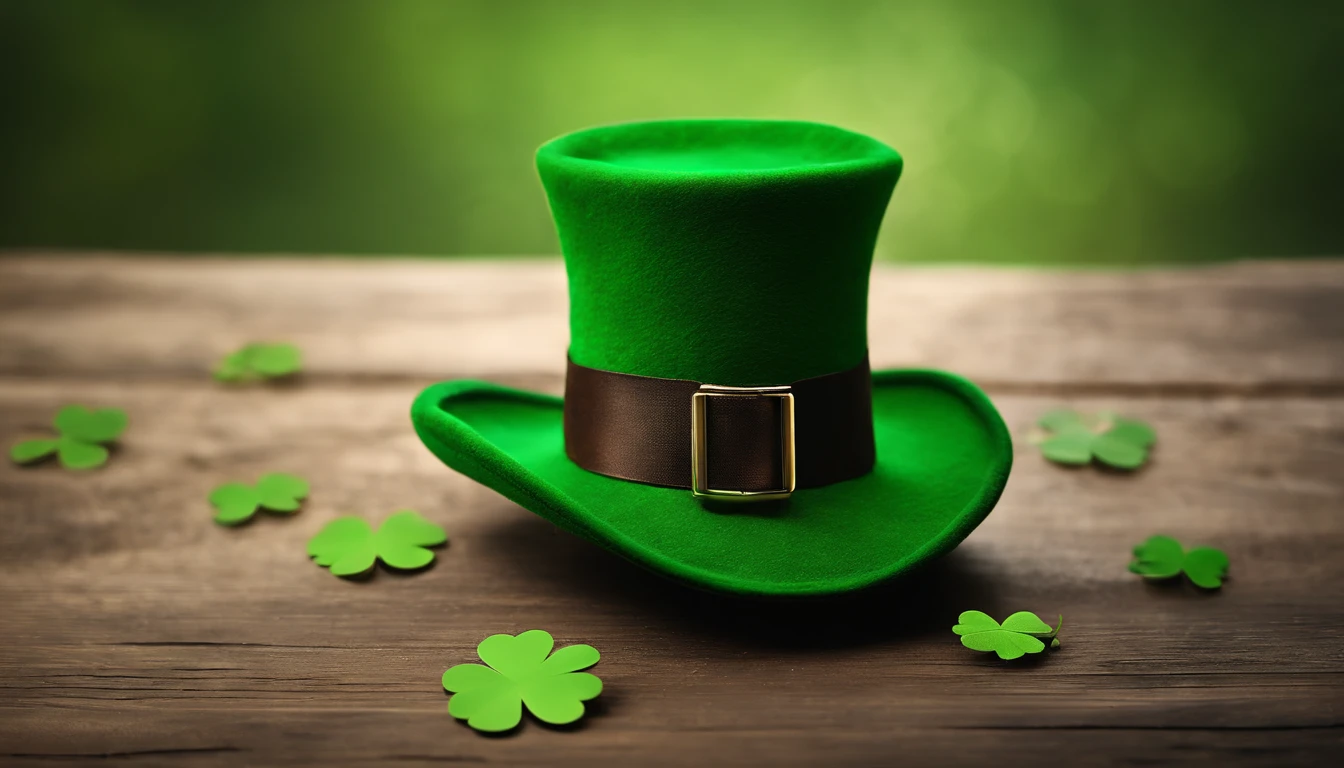 A high-resolution image showcasing a blank St. Patrick’s Day template, with a rustic wooden background, empty spaces for text or graphics, and decorative elements like clovers or Irish flags, providing a warm and inviting setting for personalized designs.