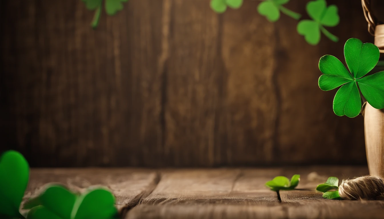 A high-resolution image showcasing a blank St. Patrick’s Day template, with a rustic wooden background, empty spaces for text or graphics, and decorative elements like clovers or Irish flags, providing a warm and inviting setting for personalized designs.