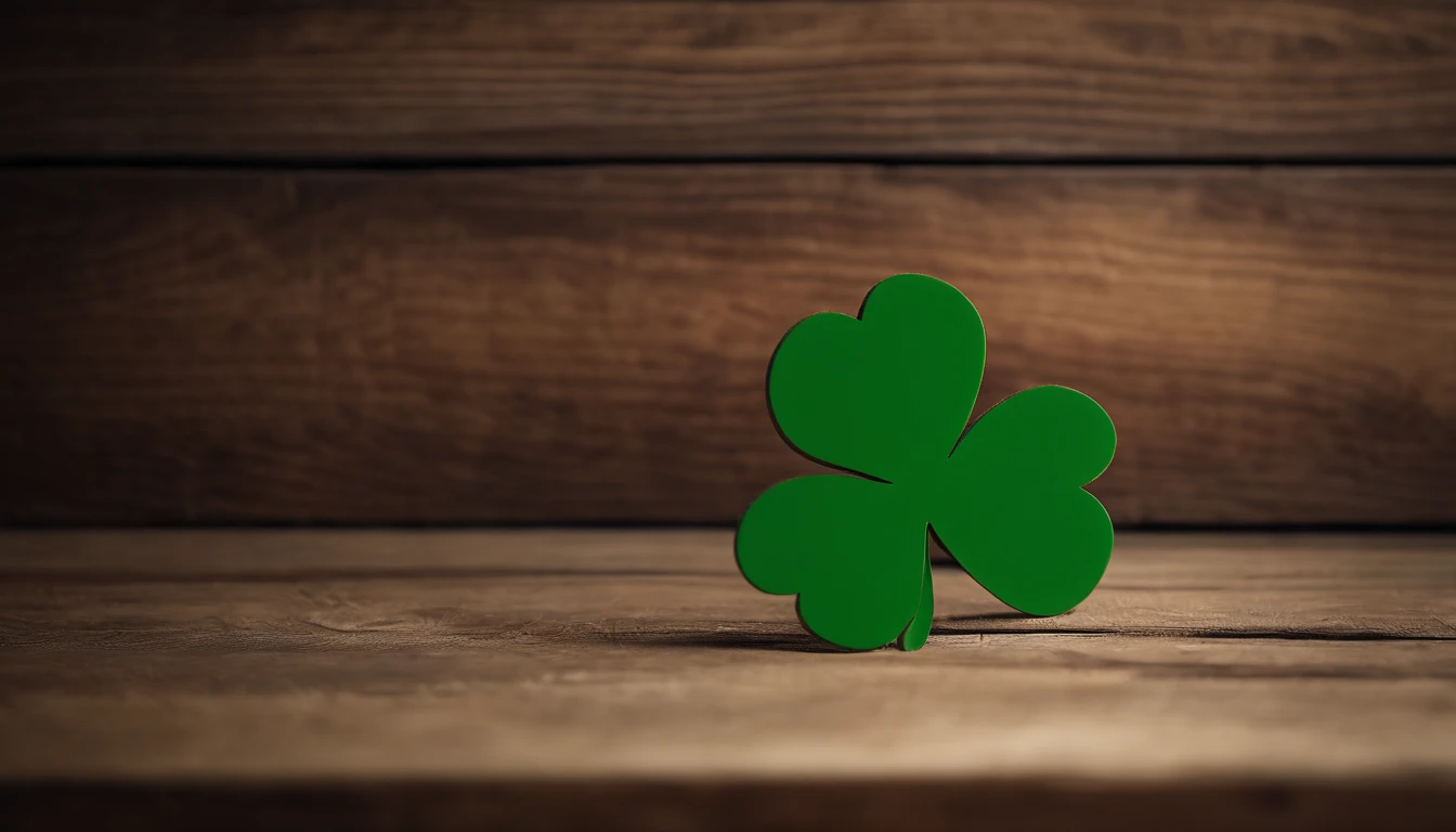 A high-resolution image showcasing a blank St. Patrick’s Day template, with a rustic wooden background, empty spaces for text or graphics, and decorative elements like clovers or Irish flags, providing a warm and inviting setting for personalized designs.