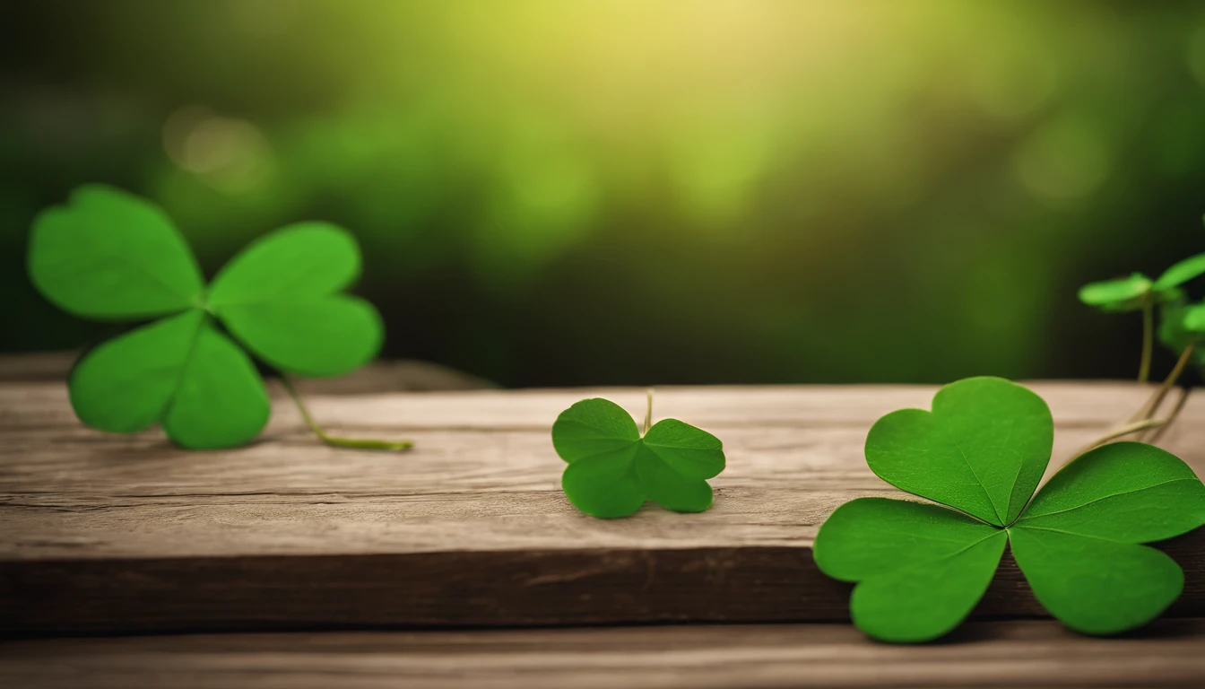 A high-resolution image showcasing a blank St. Patrick’s Day template, with a rustic wooden background, empty spaces for text or graphics, and decorative elements like clovers or Irish flags, providing a warm and inviting setting for personalized designs.