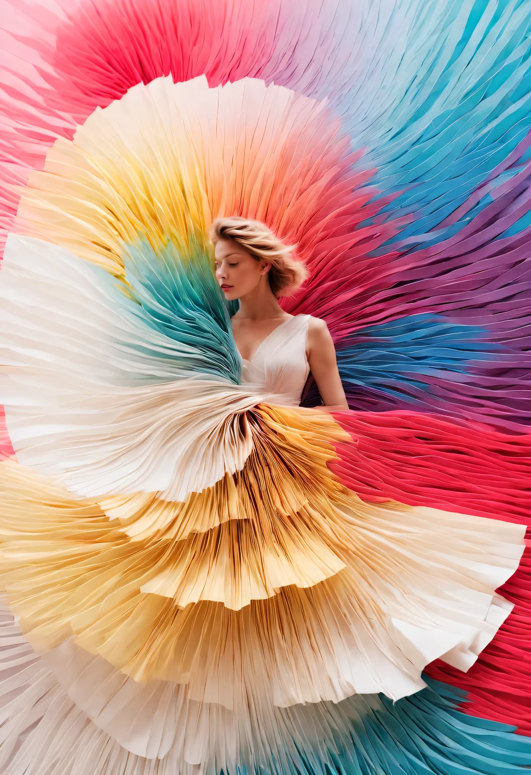 Colorful shredded paper like a rose, a golden cave, Spin wildly in the vortex,,Alyssa Lazer (Aliza Razell) style, beautiful details