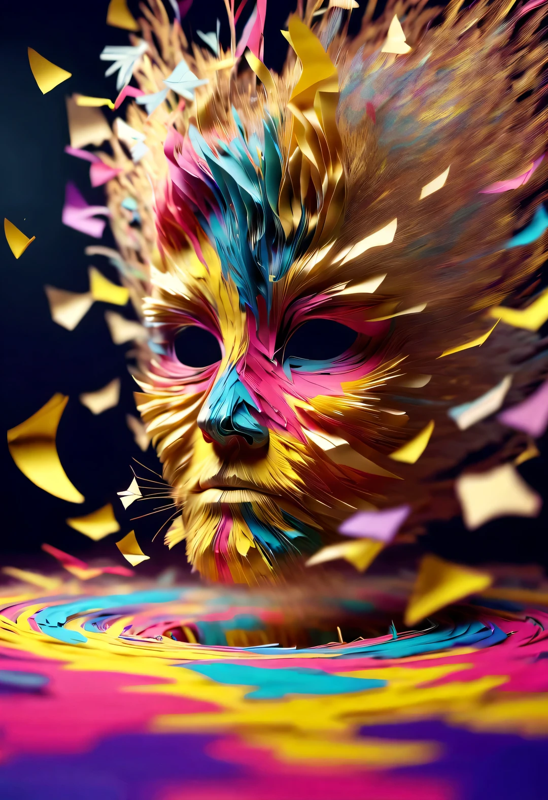 Colorful shredded paper is like a butterfly, a golden cave, Spin wildly in the vortex,