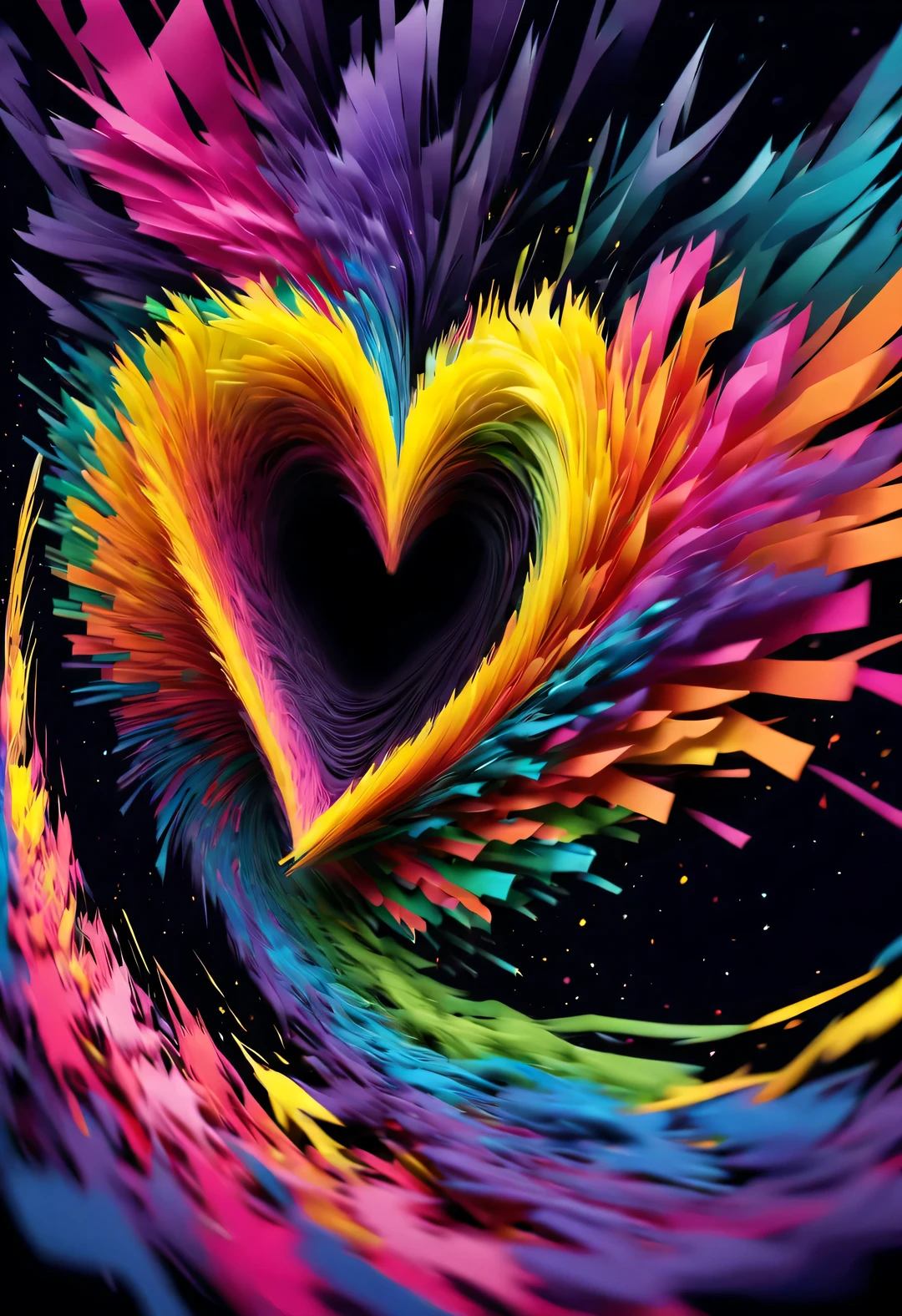 Colorful scraps of paper flutter crazily in the whirlpool，Like a heart, A black hole