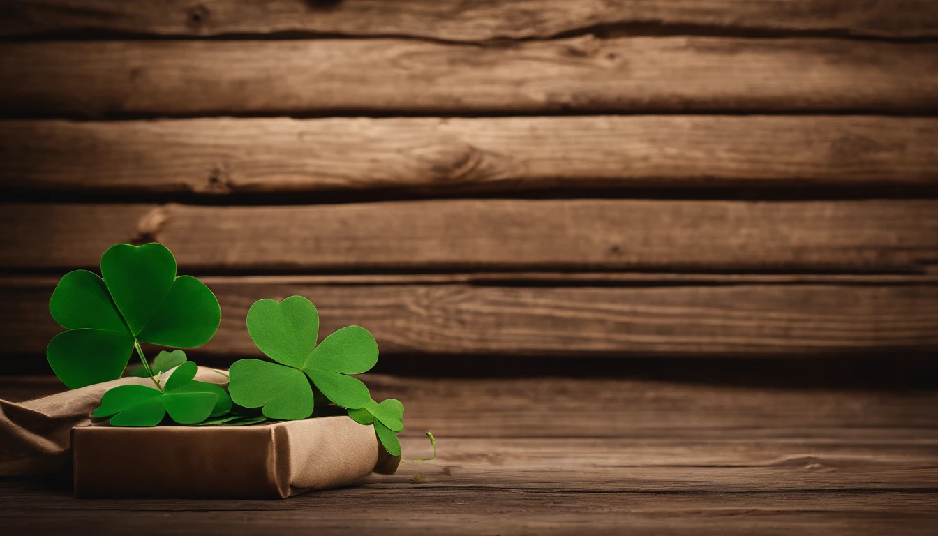 A high-resolution image showcasing a blank St. Patrick’s Day template, with a rustic wooden background, empty spaces for text or graphics, and decorative elements like clovers or Irish flags, providing a warm and inviting setting for personalized designs.