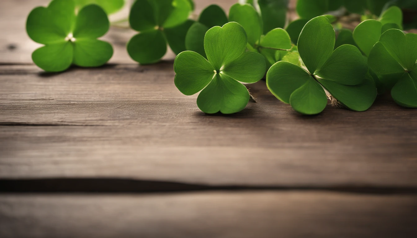 A high-resolution image showcasing a blank St. Patrick’s Day template, with a rustic wooden background, empty spaces for text or graphics, and decorative elements like clovers or Irish flags, providing a warm and inviting setting for personalized designs.