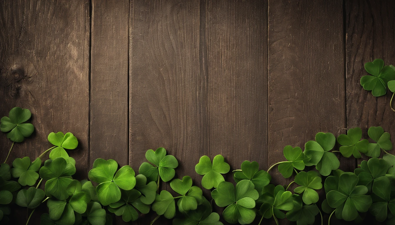 A high-resolution image showcasing a blank St. Patrick’s Day template, with a rustic wooden background, empty spaces for text or graphics, and decorative elements like clovers or Irish flags, providing a warm and inviting setting for personalized designs.