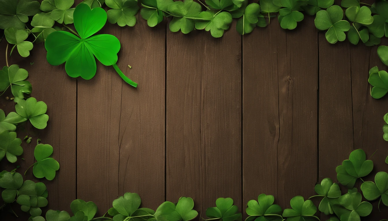 A high-resolution image showcasing a blank St. Patrick’s Day template, with a rustic wooden background, empty spaces for text or graphics, and decorative elements like clovers or Irish flags, providing a warm and inviting setting for personalized designs.