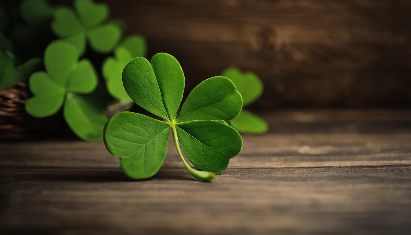 A high-resolution image showcasing a blank St. Patrick’s Day template, with a rustic wooden background, empty spaces for text or graphics, and decorative elements like clovers or Irish flags, providing a warm and inviting setting for personalized designs.