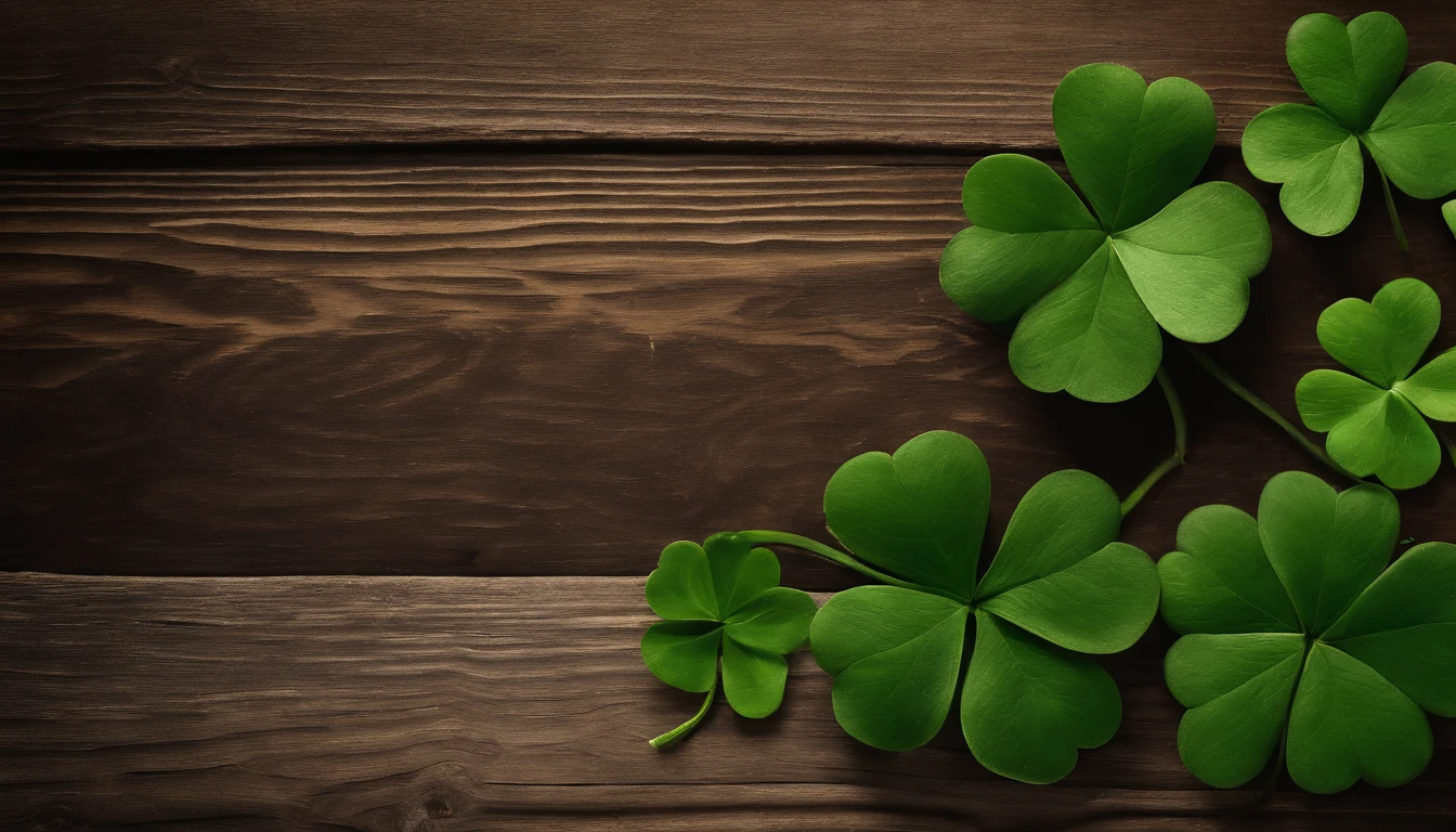A high-resolution image showcasing a blank St. Patrick’s Day template, with a rustic wooden background, empty spaces for text or graphics, and decorative elements like clovers or Irish flags, providing a warm and inviting setting for personalized designs.