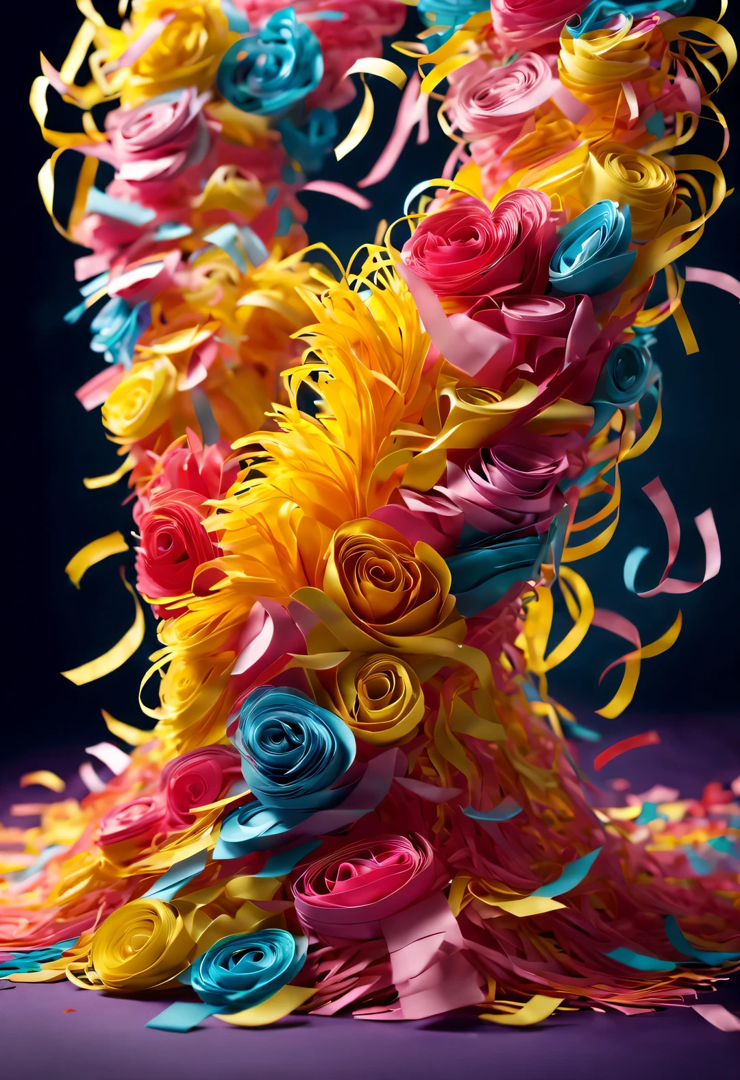 Colorful scraps of paper are flying in the air like a heart,Flying like a vortex