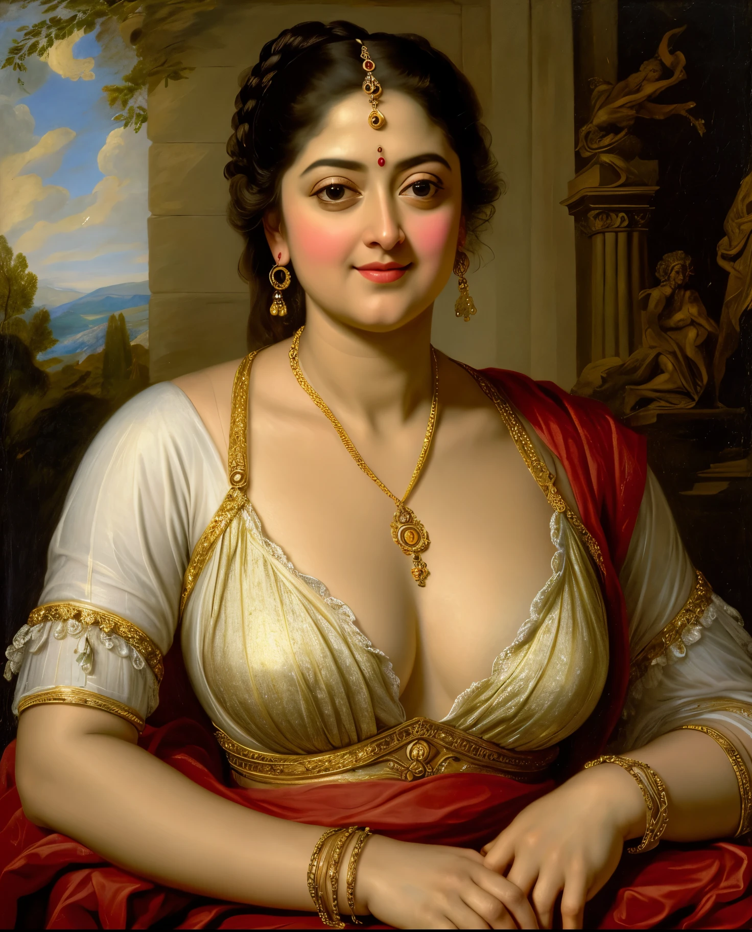 Looks like Anushka Shetty, Masterpiece, Best quality, high clarity eyes, beautifully styled hair, critically flawless,sharp picture, Full portrait, High pixels, perfect face, perfect eyes, beautiful face, perfect hands,perfect fingers, in Peter Paul Rubens style, by Peter Paul Rubens, baroque style, acrylic on canvas, highly detailed, description: "Create a nymph inspired by the tales of Greek or Roman mythology, embodying the essence of a natural element or location, and possessing a unique ability or trait that sets her apart."