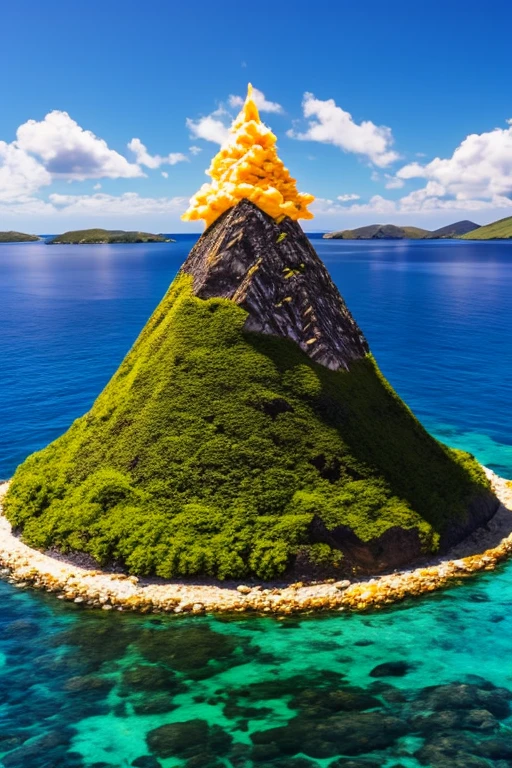 Cheese volcano on an island