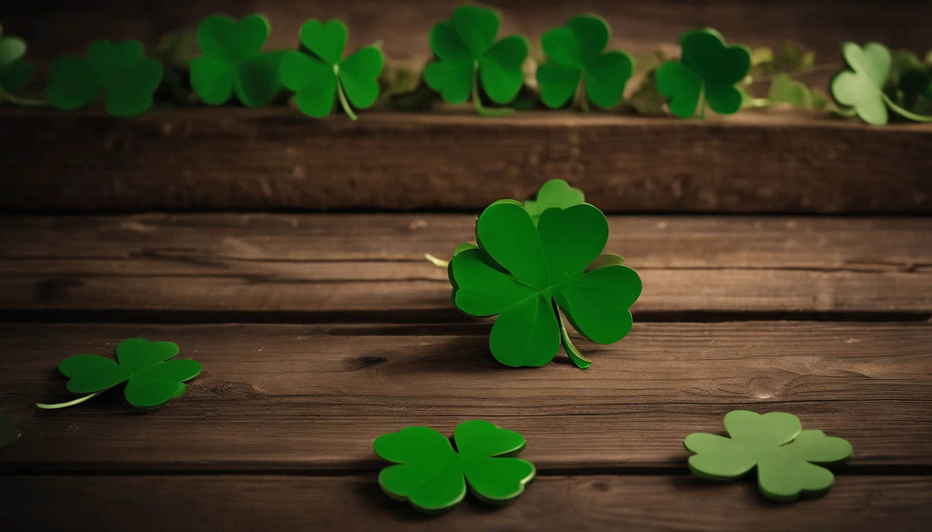 A high-resolution image showcasing a blank St. Patrick’s Day template, with a rustic wooden background, empty spaces for text or graphics, and decorative elements like clovers or Irish flags, providing a warm and inviting setting for personalized designs.