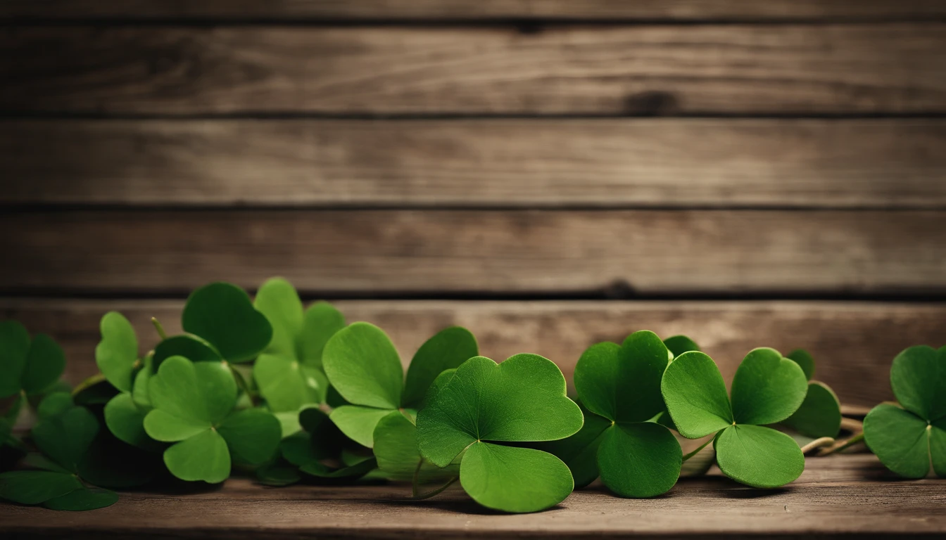 A high-resolution image showcasing a blank St. Patrick’s Day template, with a rustic wooden background, empty spaces for text or graphics, and decorative elements like clovers or Irish flags, providing a warm and inviting setting for personalized designs.