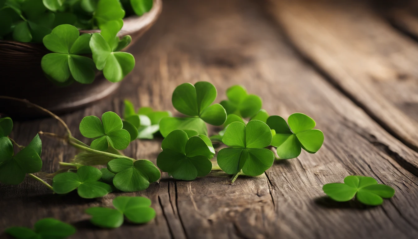 A high-resolution image showcasing a blank St. Patrick’s Day template, with a rustic wooden background, empty spaces for text or graphics, and decorative elements like clovers or Irish flags, providing a warm and inviting setting for personalized designs.
