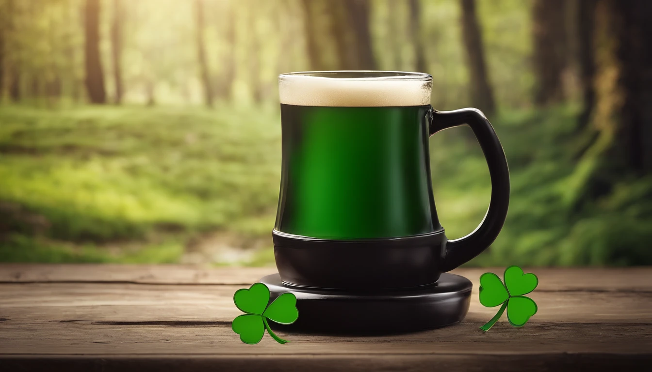 A high-resolution image showcasing a blank St. Patrick’s Day template, with a rustic wooden background, empty spaces for text or graphics, and decorative elements like clovers or Irish flags, providing a warm and inviting setting for personalized designs.