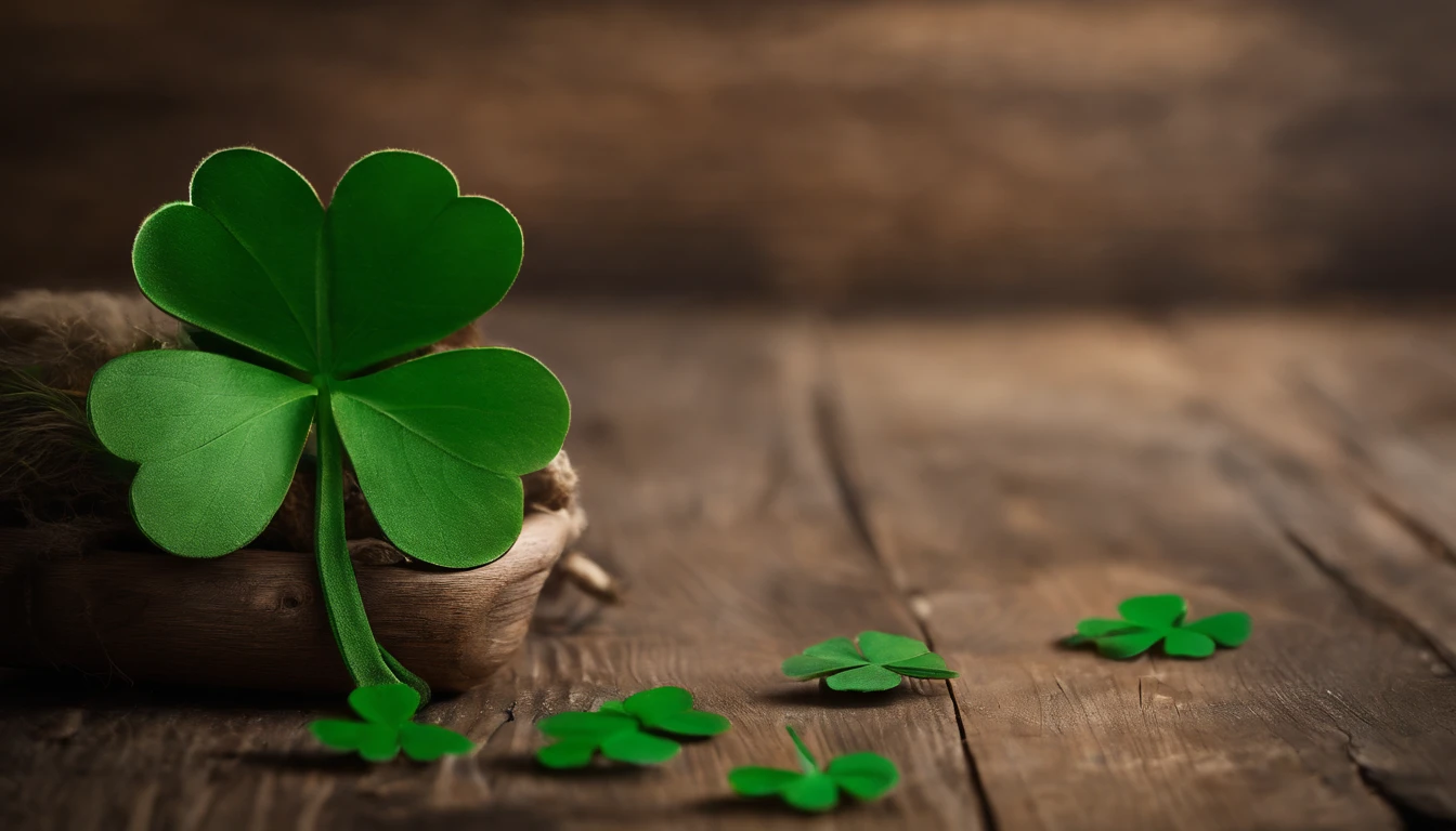 A high-resolution image showcasing a blank St. Patrick’s Day template, with a rustic wooden background, empty spaces for text or graphics, and decorative elements like clovers or Irish flags, providing a warm and inviting setting for personalized designs.