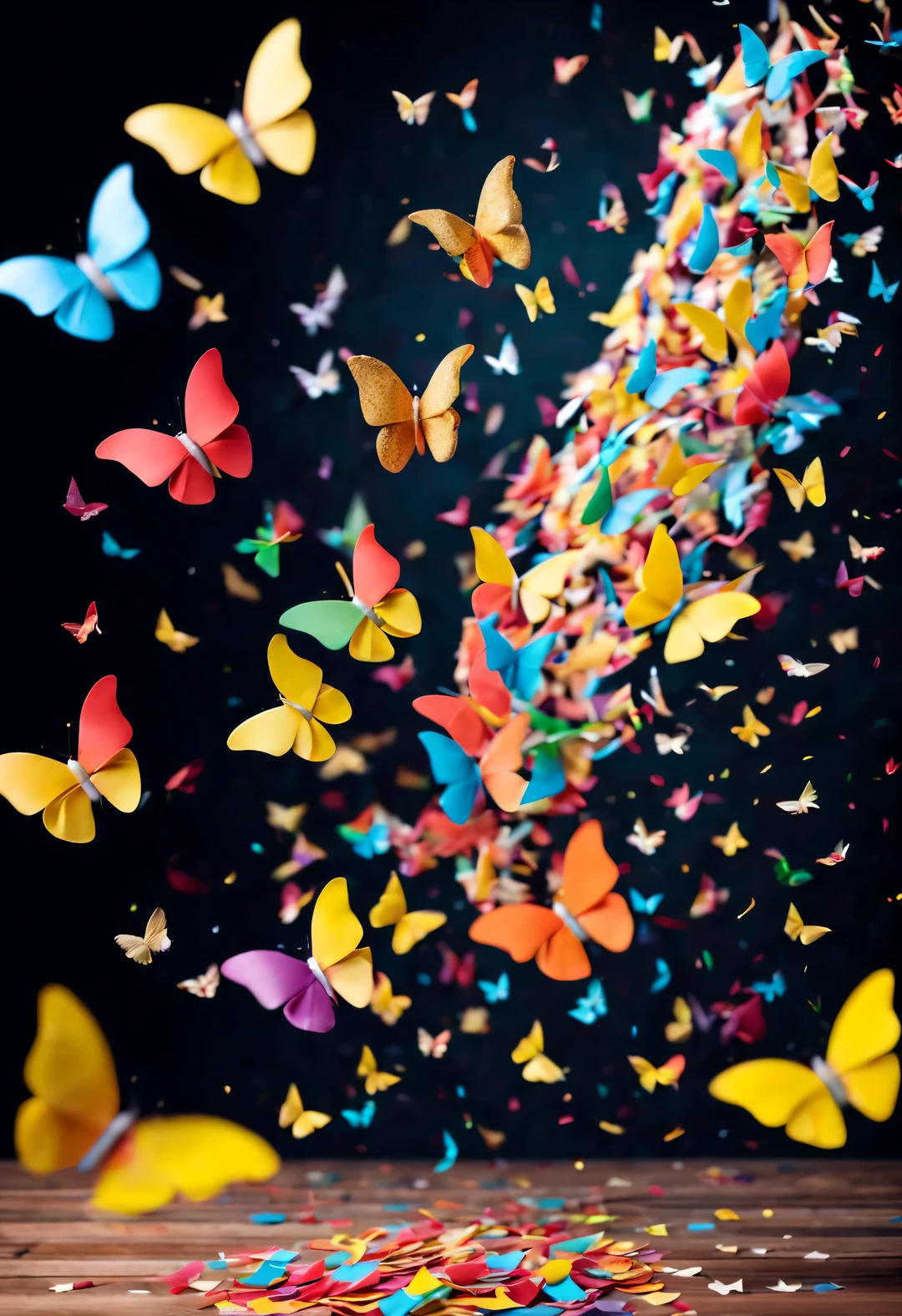 Colorful confetti flying in the air like butterflies,
