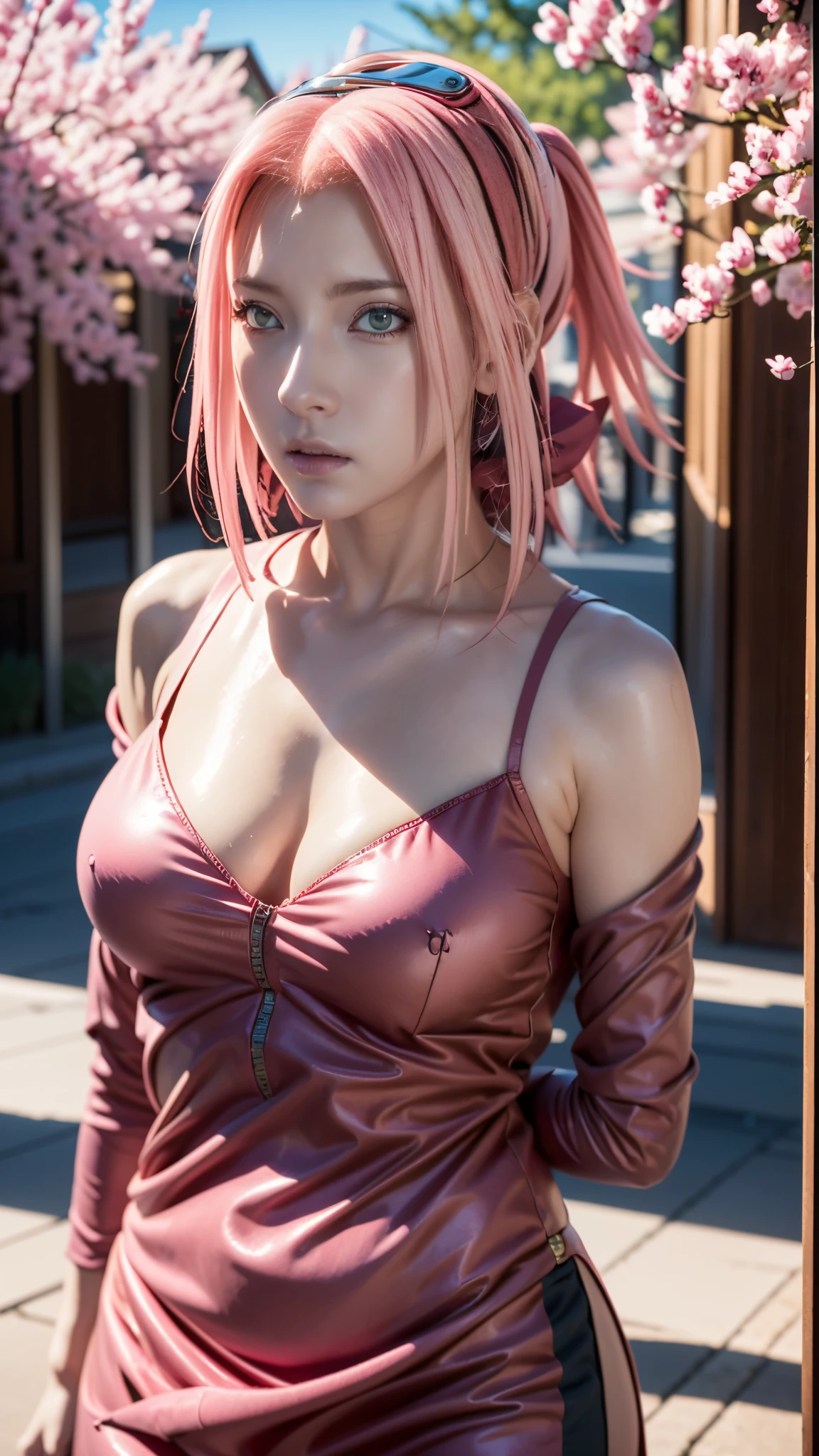 anime girl with pink hair and pink dress posing for a picture, haruno sakura, sakura haruno, seductive anime girl, cushart krenz key art feminine, sakura haruno in slug sage mode, beautiful alluring anime woman, sakura kinomoto, smooth anime cg art, made with anime painter studio, sakimi chan