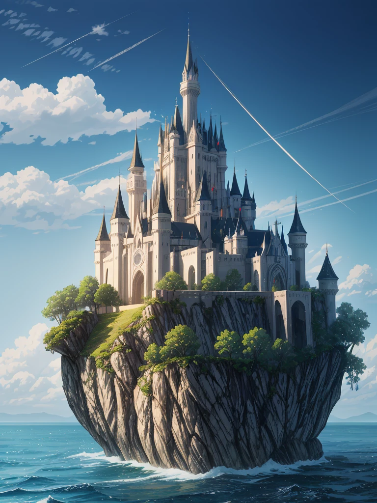 (((masterpiece、Highest image quality、highest quality、highly detailed unity 8kwallpaper)))、(A castle on a lonely island)、Dock