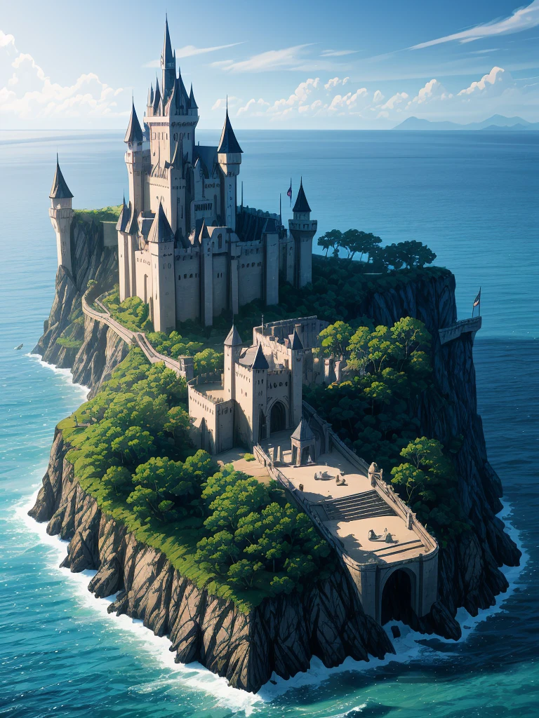 (((masterpiece、Highest image quality、highest quality、highly detailed unity 8kwallpaper)))、(A castle on a lonely island)、Dock