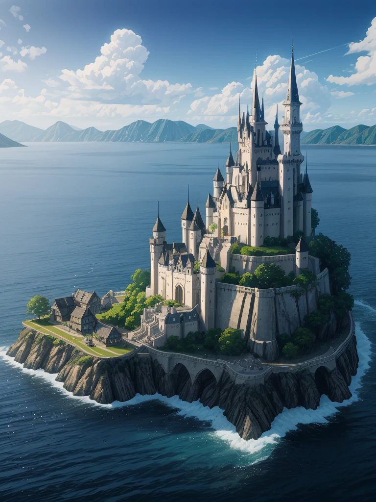 (((masterpiece、Highest image quality、highest quality、highly detailed unity 8kwallpaper)))、(A castle on a lonely island)、Dock