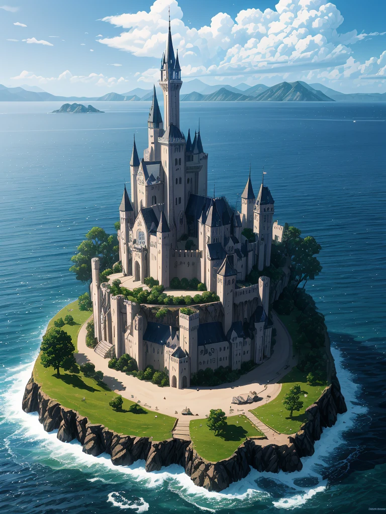 (((masterpiece、Highest image quality、highest quality、highly detailed unity 8kwallpaper)))、(A castle on a lonely island)、Dock