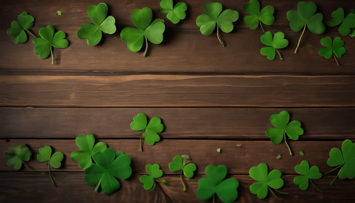 A high-resolution image showcasing a blank St. Patrick’s Day template, with a rustic wooden background, empty spaces for text or graphics, and decorative elements like clovers or Irish flags, providing a warm and inviting setting for personalized designs.