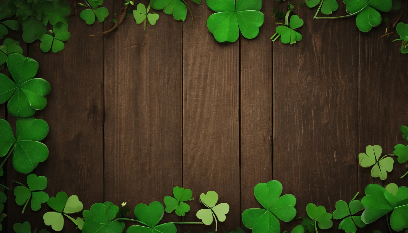 A high-resolution image showcasing a blank St. Patrick’s Day template, with a rustic wooden background, empty spaces for text or graphics, and decorative elements like clovers or Irish flags, providing a warm and inviting setting for personalized designs.