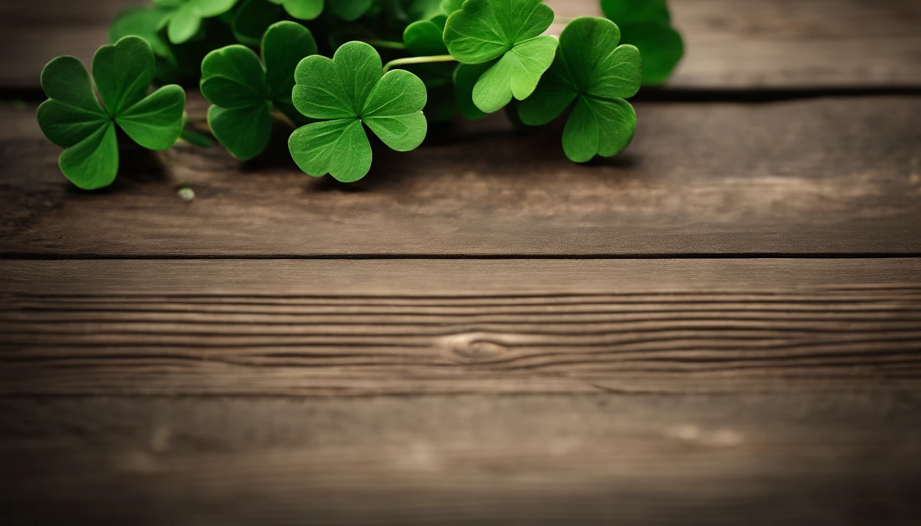 A high-resolution image showcasing a blank St. Patrick’s Day template, with a rustic wooden background, empty spaces for text or graphics, and decorative elements like clovers or Irish flags, providing a warm and inviting setting for personalized designs.