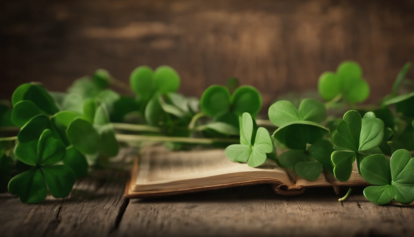 A high-resolution image showcasing a blank St. Patrick’s Day template, with a rustic wooden background, empty spaces for text or graphics, and decorative elements like clovers or Irish flags, providing a warm and inviting setting for personalized designs.