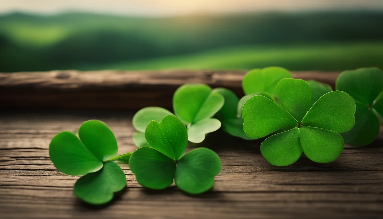 A high-resolution image showcasing a blank St. Patrick’s Day template, with a rustic wooden background, empty spaces for text or graphics, and decorative elements like clovers or Irish flags, providing a warm and inviting setting for personalized designs.