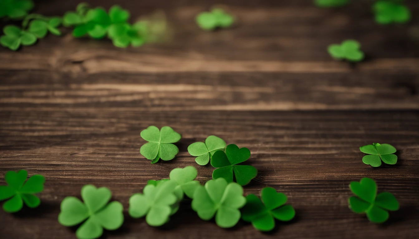 A high-resolution image showcasing a blank St. Patrick’s Day template, with a rustic wooden background, empty spaces for text or graphics, and decorative elements like clovers or Irish flags, providing a warm and inviting setting for personalized designs.
