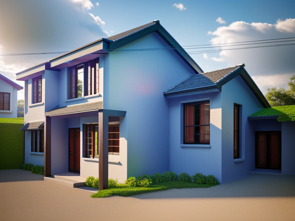 Modern townhouse, combining neoclassical style, street, car running in front of the house, (LoGo:1.5 not appearing), Modern Style, Extremely detailed image, masterpiece, surreal, rendered by vray 2023, 8k rendering, White walls, aluminum glass doors and windows, large yard covered with ceramic tiles, Natural light, cloudy, daytime a few clusters of beautiful small flower pots 8K