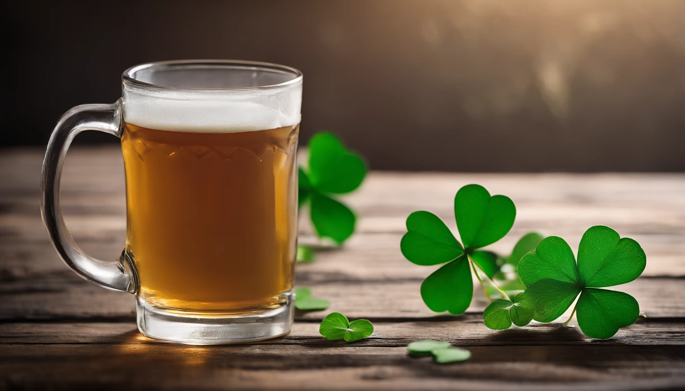 A high-resolution image showcasing a blank St. Patrick’s Day template, with a rustic wooden background, empty spaces for text or graphics, and decorative elements like clovers or Irish flags, providing a warm and inviting setting for personalized designs.