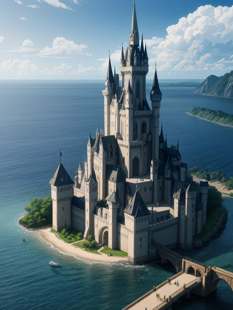 (((masterpiece、Highest image quality、highest quality、highly detailed unity 8kwallpaper)))、((A castle on a lonely island))、(Dock)