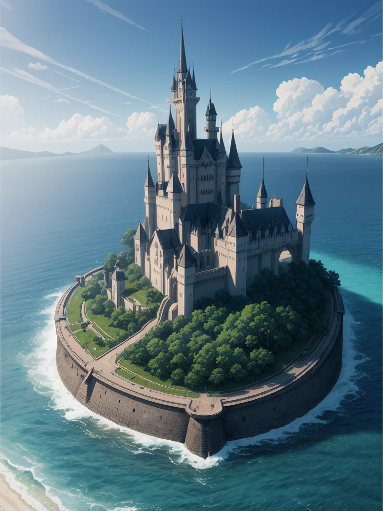 (((masterpiece、Highest image quality、highest quality、highly detailed unity 8kwallpaper)))、((A castle on a lonely island))、(Dock)