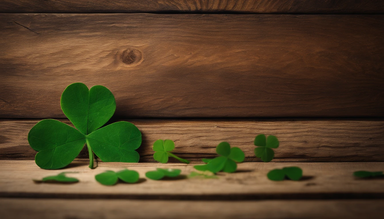 A high-resolution image showcasing a blank St. Patrick’s Day template, with a rustic wooden background, empty spaces for text or graphics, and decorative elements like clovers or Irish flags, providing a warm and inviting setting for personalized designs.