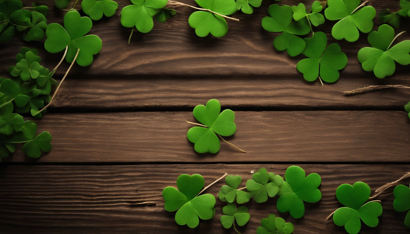 A high-resolution image showcasing a blank St. Patrick’s Day template, with a rustic wooden background, empty spaces for text or graphics, and decorative elements like clovers or Irish flags, providing a warm and inviting setting for personalized designs.