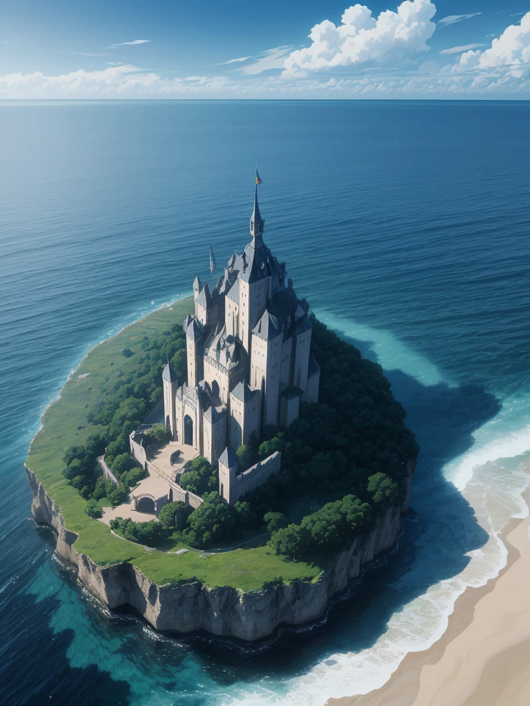 （（（masterpiece、Highest image quality、highest quality、highly detailed unity 8ｋwallpaper）））、（（A castle on a lonely island））、（Ocean）、Dock