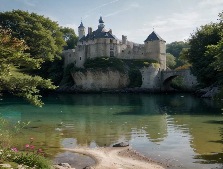 une peinture d&#39;un château avec un escalier qui y monte, architecture fantastique, ruines de la ville ornée, paysage fantastique impressionnant, Art fantastique épique symétrique, highly art fantastique détaillé, Paysage de ruines, architecture elfique, art fantastique détaillé, peinture mate haute fantaisie, jardins suspendus, anciennes ruines magiques envahies par la végétation, peinture mate élaborée, ruines antiques envahies par la végétation, art numérique fantastique détaillé