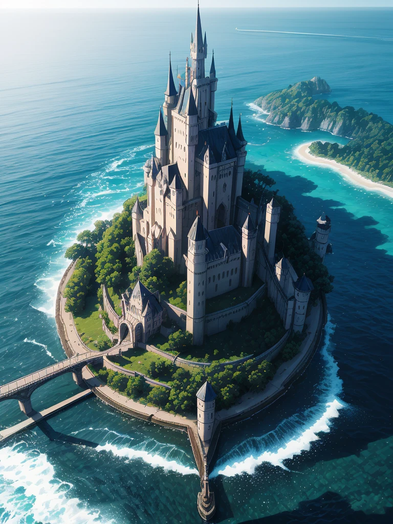 （（（masterpiece、Highest image quality、highest quality、highly detailed unity 8ｋwallpaper）））、（（A castle on a lonely island））、（Ocean）、Dock