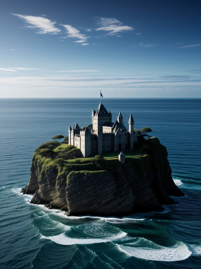 (((masterpiece、Highest image quality、highest quality、highly detailed unity 8kwallpaper)))、((A castle on a lonely island))、(Ocean)、Dock